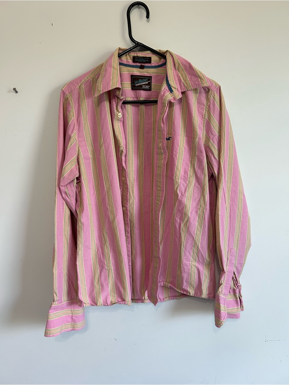 Hollister Pink and Yellow Stripe Button-Up Shirt